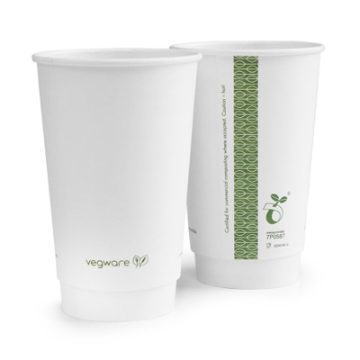 Vegware Biodegradable 16oz Double Wall White Coffee Cup (Pack 25) [20]