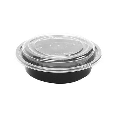 Black Round Microwaveable Plastic Container & Lid 16oz (Pack 150)