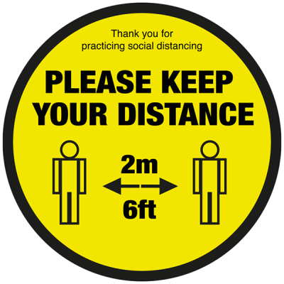 200mm Diameter Please keep your distance text & symbol floor graphic
