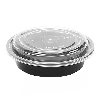 Black Round Microwaveable Plastic Container & Lid 32oz (Pack 150)