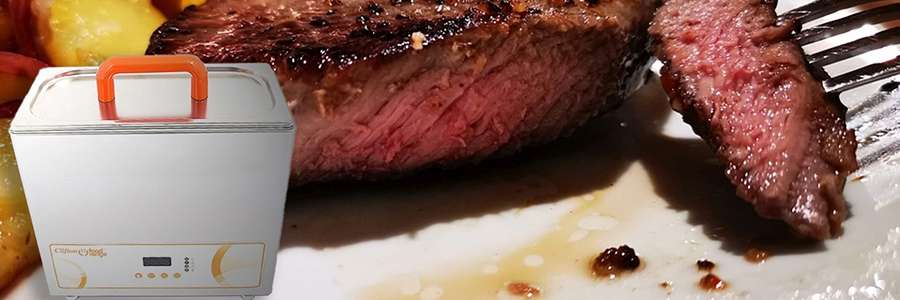 Water bath with a steak