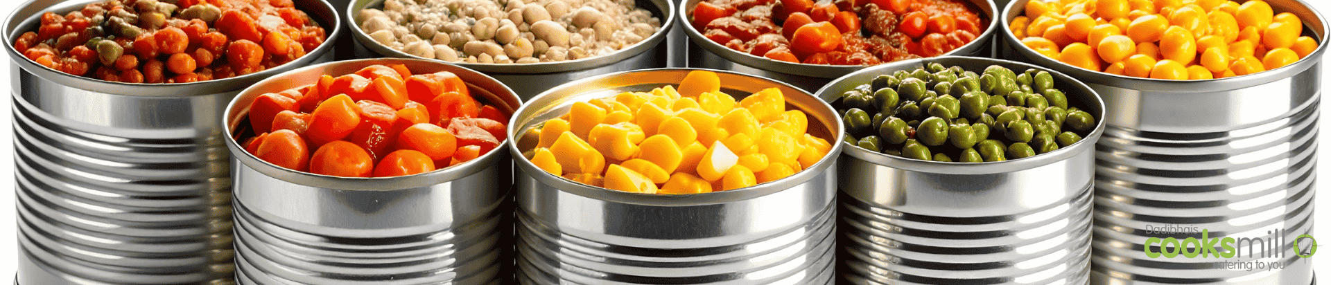 Lots of can's with open tops to show the food inside