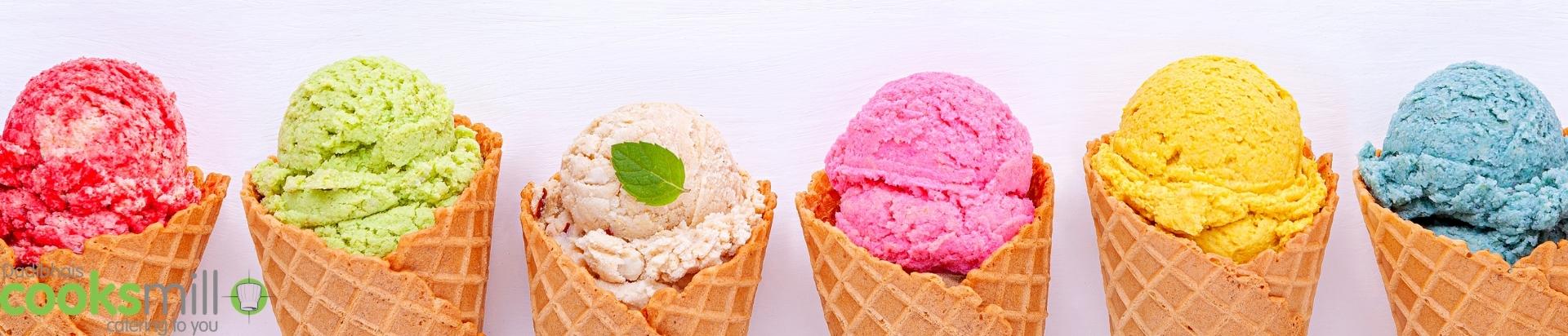 Row of ice cream in cones