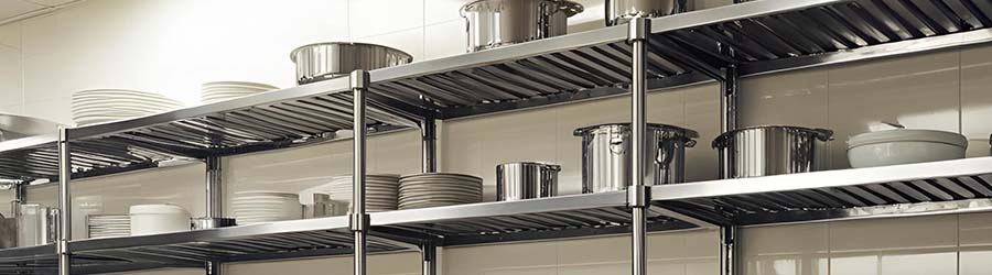 Image of shelves with plates and pots on
