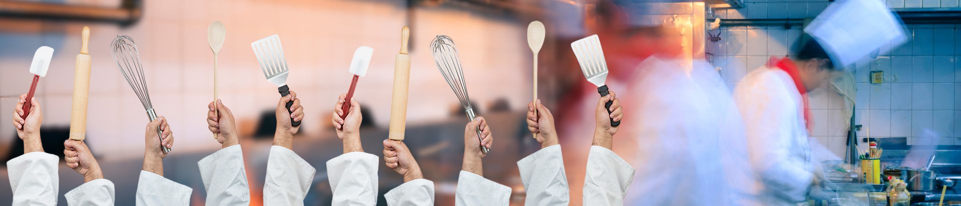 Chef's in a kitchen with a range of utensils