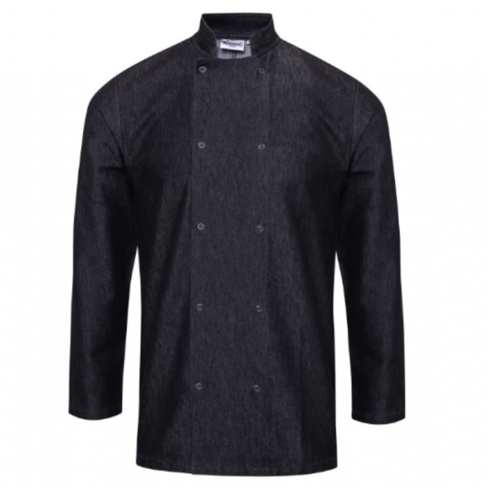 Denim Chef's Jacket Long Sleeve Black in X Large