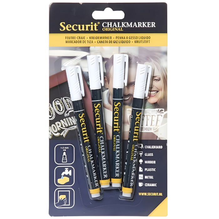 Securit Chalkmarkers White Small (Pack 4)