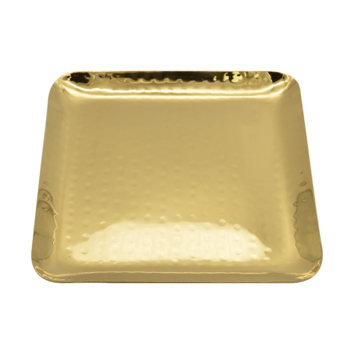 Brass Plated Hammered Square Plate / Platter 21cm