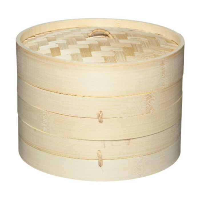 World of Flavours Oriental Medium Two Tier Bamboo Steamer and Lid 20cm