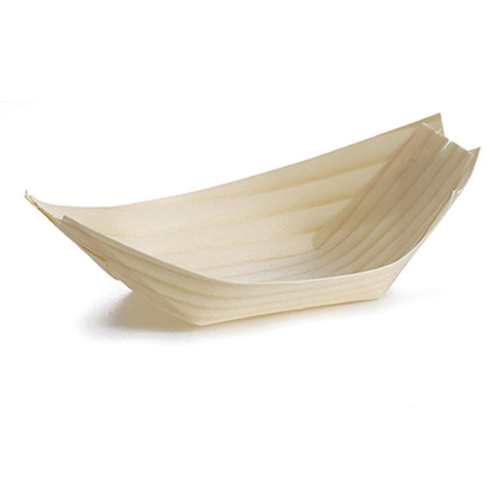 Disposable Serving Pieces Medium Wood Boat, Natural, 12x5cm, 45ml (Pack 50)