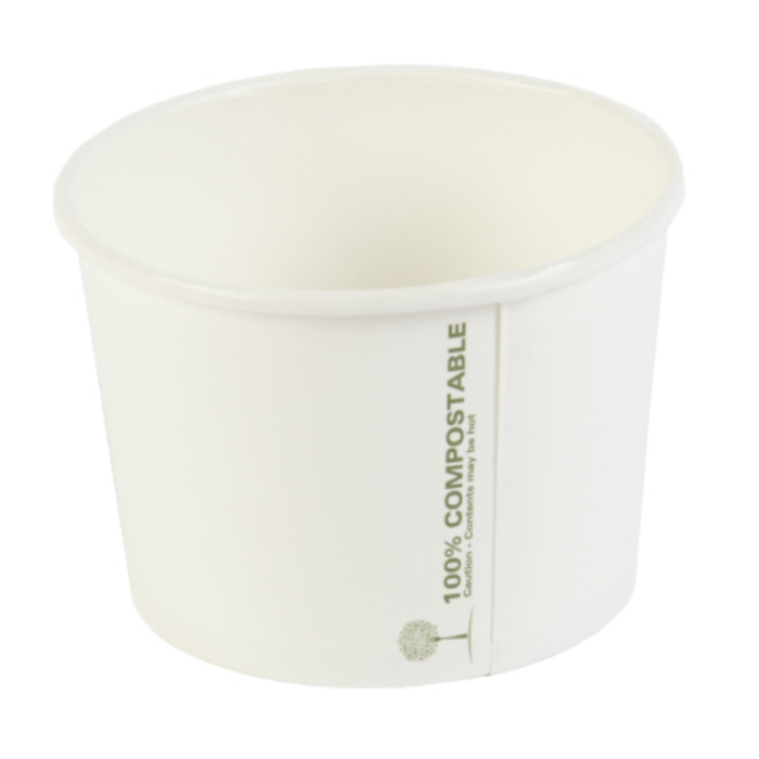 Biodegradable White PLA Soup Container 16oz (Pack 25) [500]