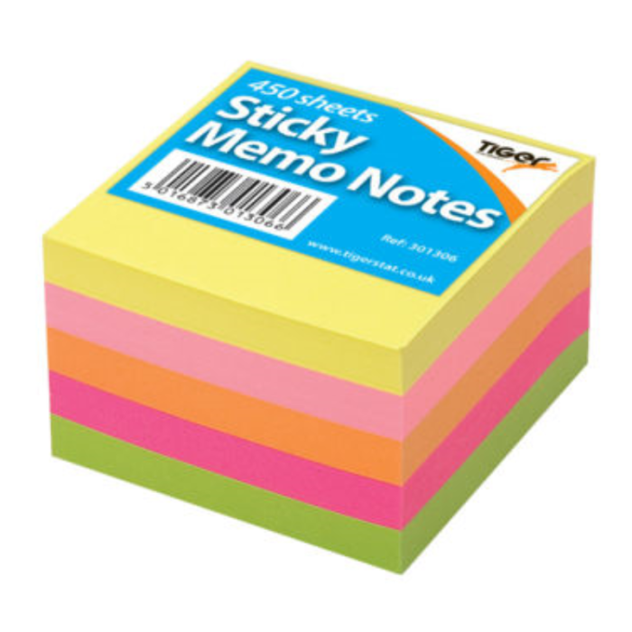 Neon Sticky Memo Notes 3x3in 450 Sheets Assorted