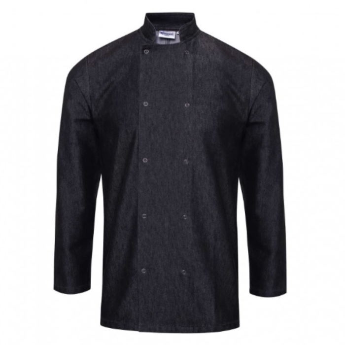 Denim Chef's Jacket Long Sleeve Black in Small