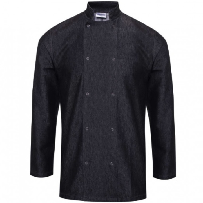 Denim Chef's Jacket Long Sleeve Black in Medium