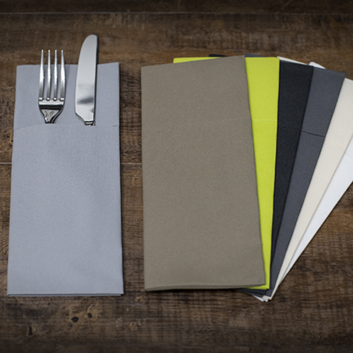 Tablin White 8 Fold 40cm Airlaid Napkins with Cutlery Sleeve (Pack 50)