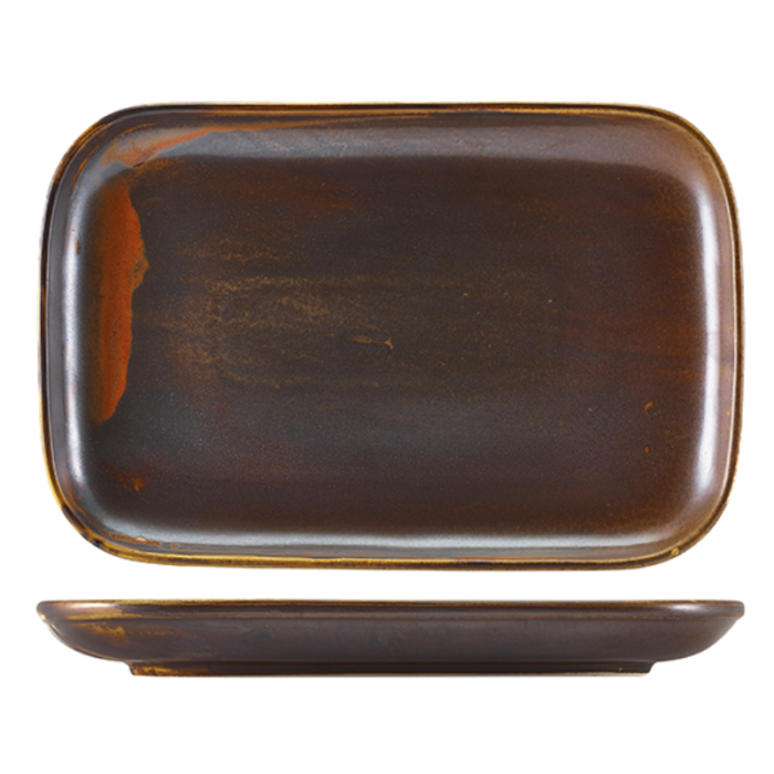 127341 Genware Terra Porcelain Rustic Copper Rectangular Plate 34.5 x 23.5cm