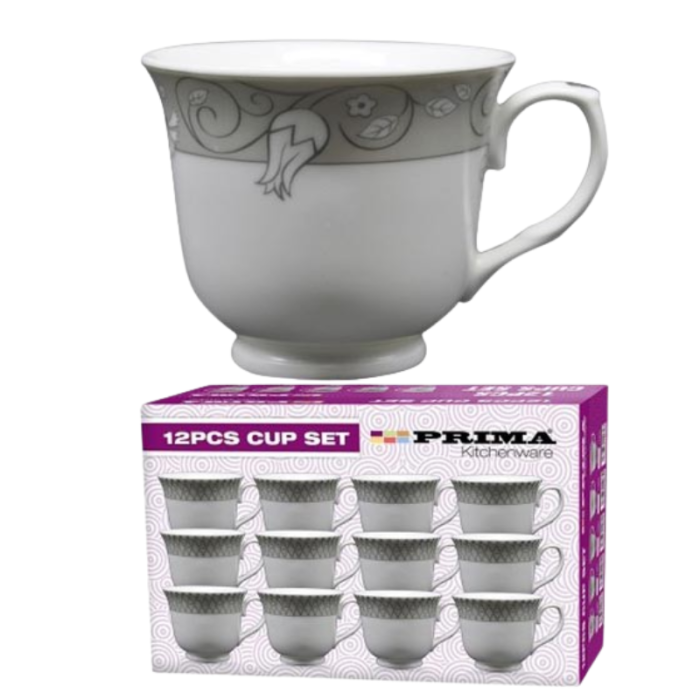 Prima 12 Tea Cups Silver Floral Design (Pack 12)