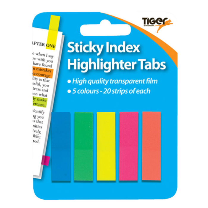 Tiger Sticky Index Highlighter Tabs 45x12mm