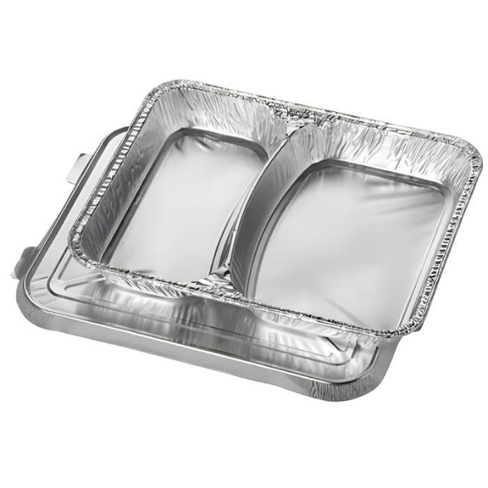 Aluminium Meal Dishes with Lid 2-Compartments 830ml 17.7 x 22.5 x 3cm (Pack 50)