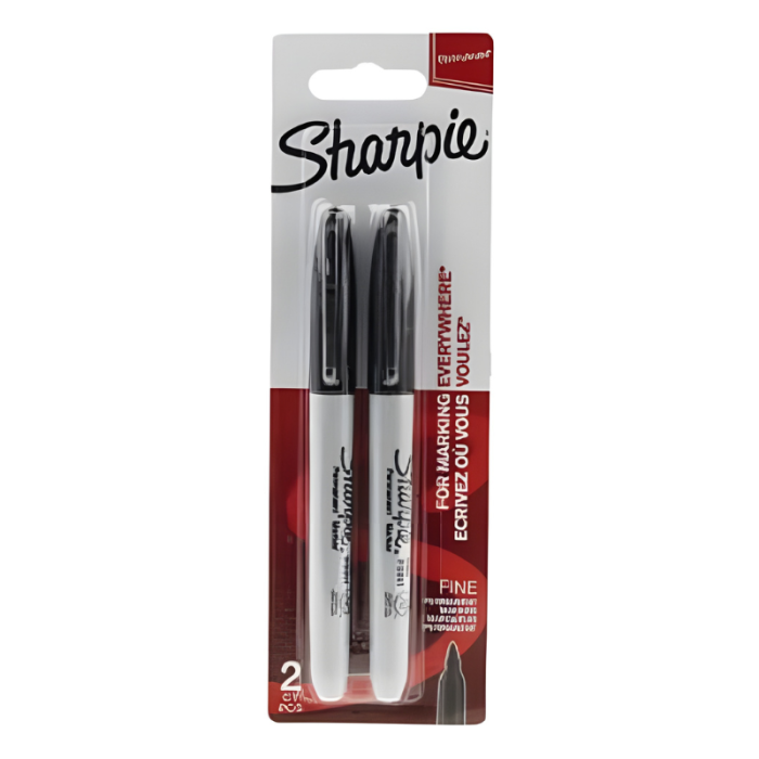 Sharpie Permanent Markers Black, Fine Point (Pack 2)