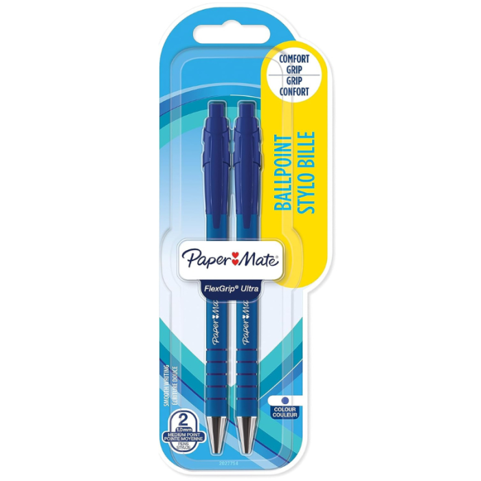 Paper Mate Flexgrip Ultra Retractable Ball Pen Blue (Pack 2)