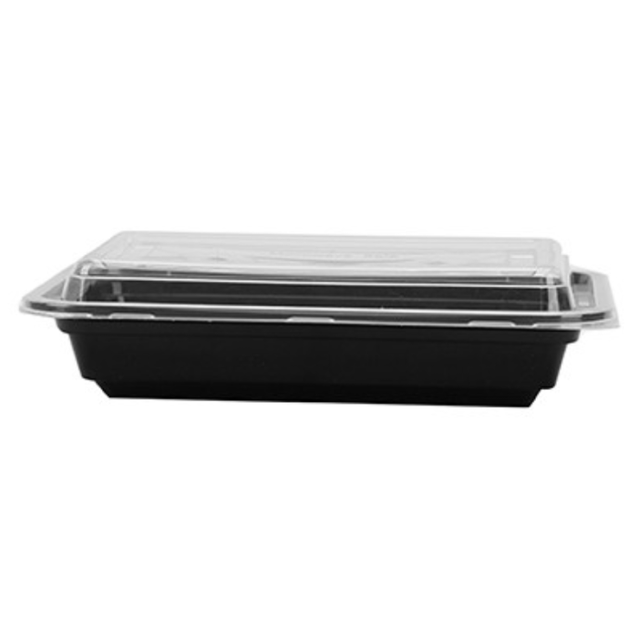Black Rectangular Microwaveable Plastic Container & Lid 16oz (Pack 150)
