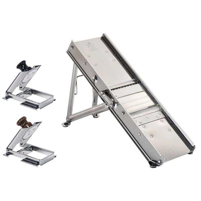 Tellier Professional Stainless Steel Mandoline with 3 and 10mm Blades & Protective Carriage