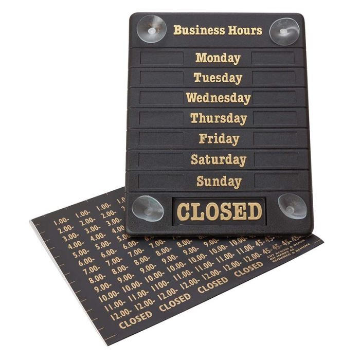 Business Opening Hours Window Display