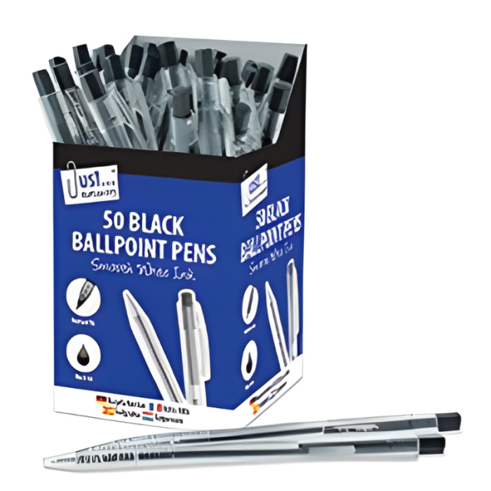 Just Stationery Retractable Ballpoint Pens Black Ink (Pack 50)