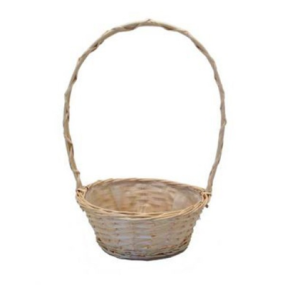 Round Florida White Basket with Handle 9"