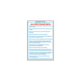 Self Adhesive Guidance to Food Safety Act Sign