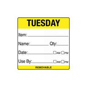 Tuesday Item / Date / Use By 50 x 50mm Food Labels (Pack 500)