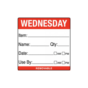 Wednesday Item / Date / Use By 50 x 50mm Food Labels (Pack 500)