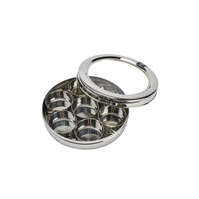 Round Stainless Steel See Through Sleek Masala Daba / Spice box 21.5x5cm 7 compartments