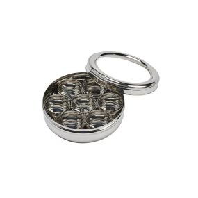Round Stainless Steel See Through Horizon Masala Daba / Spice Box 21x8cm 7 compartments