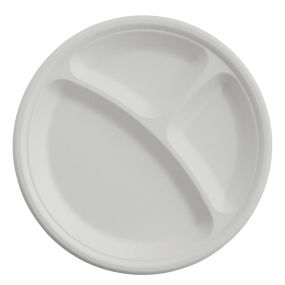 Bagasse White Round Plate 3 Comp (254mm/10") TP4/3 (Pack 50)