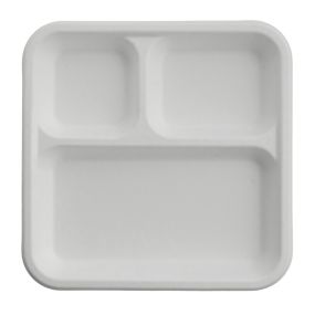 Bagasse Disposable Square Plate 3-compartment 8.5" (Pack 50)