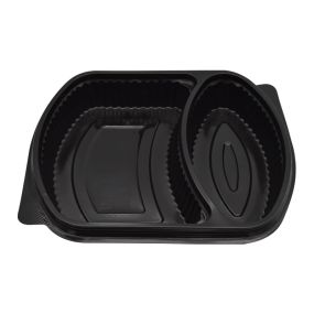 Black Microwaveable 2 Compartment Food Container Meal Box 1400ml (Pack 50)