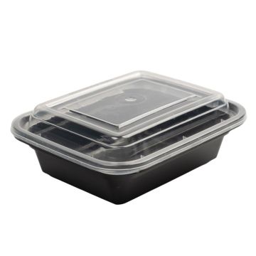 Black Rectangular Microwaveable Plastic Container &amp; Lid 12oz (Pack 150)