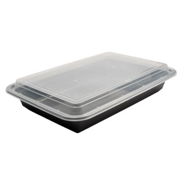 Black Rectangular Microwaveable Plastic Container with Lid 58oz (Pack 150)