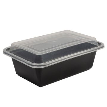 Black Rectangular Microwaveable Plastic Container &amp; Lid 24oz (Pack 150)