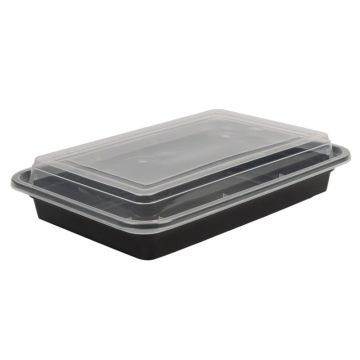 Black Rectangular Microwaveable Plastic Container &amp; Lid 28oz (Pack 150)