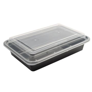 Black Rectangular Microwaveable Plastic Container &amp; Lid 32oz (Pack 150)