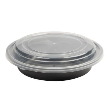Black Round Microwaveable Plastic Container &amp; Lid 24oz (Pack 150)