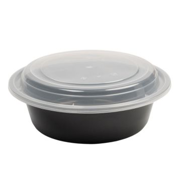 Black Round Microwaveable Plastic Container &amp; Lid 32oz (Pack 150)