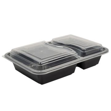 Black Rectangular Microwaveable Plastic Container &amp; Lid 2 Comp. (Pack 150)