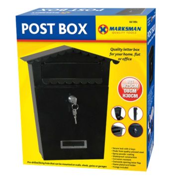 Marksman Black Post Box, Letter Box 25cm x 8cm x 30cm