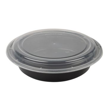Black Round Microwaveable Plastic Container &amp; Lid 48oz (Pack 150)