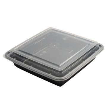 Black Rectangular Microwaveable Plastic Container with Lid 48oz (Pack 150)