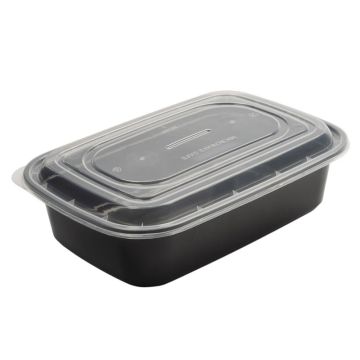 Black Rectangular Microwaveable Plastic Container with Lid 1250ml (Pack 150)